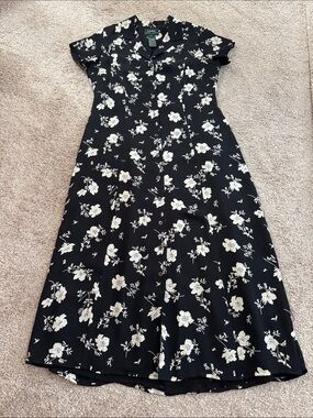 Ralph Lauren Black Midi Dress with Cream Floral Print